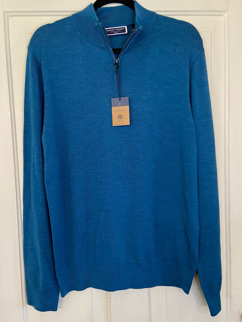 Charles Tyrwhitt Men's Teal Quarter-Zip Sweater Merino wool. NWT